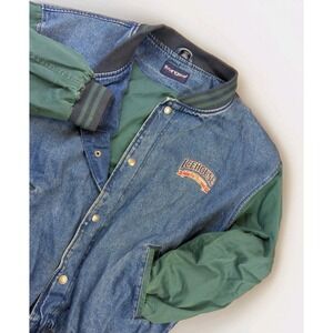 vintage 90s Swingster Denim Trucker Jacket XL Snap Up Icehouse Logo